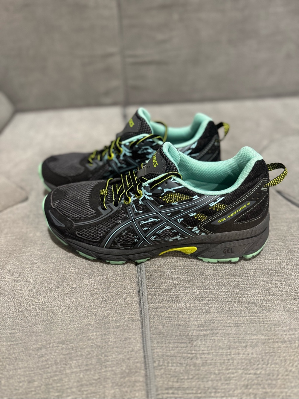 ASICS Black Trail Runners with Mint and Neon Yellow Accents